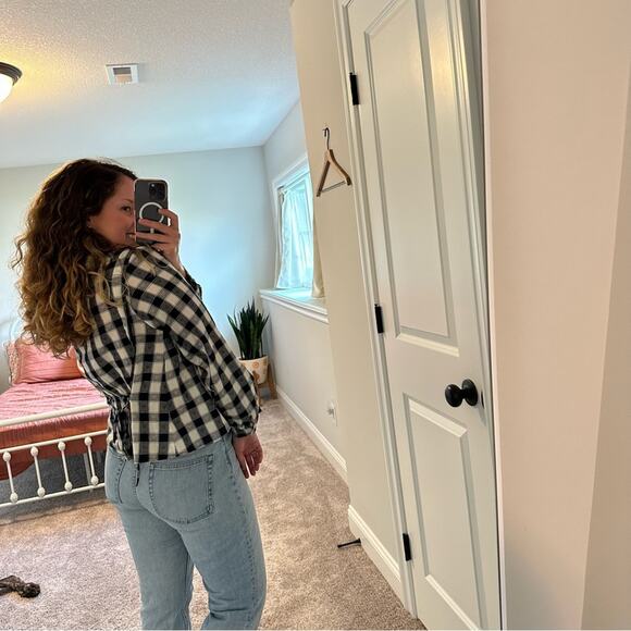 THE GREAT. Black White Heart Plaid Cotton Linen Blouse Top Small 1 - Picture 10 of 10